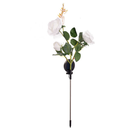 Solcelle Rose LED Havelampe – 3 Kunstige Blomster med Farveskiftende Lys