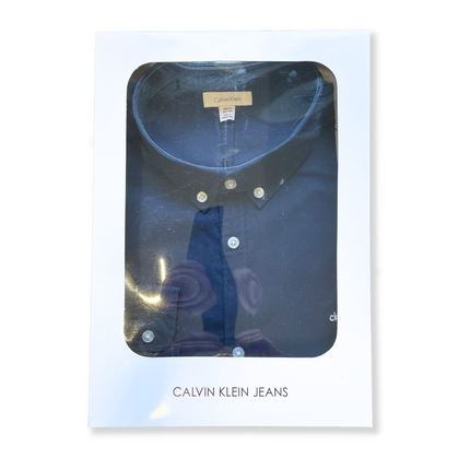 Calvin Klein Bomuld Oxford Skjorte Grå og Navy - Slim Fit - I super flot Gaveæske