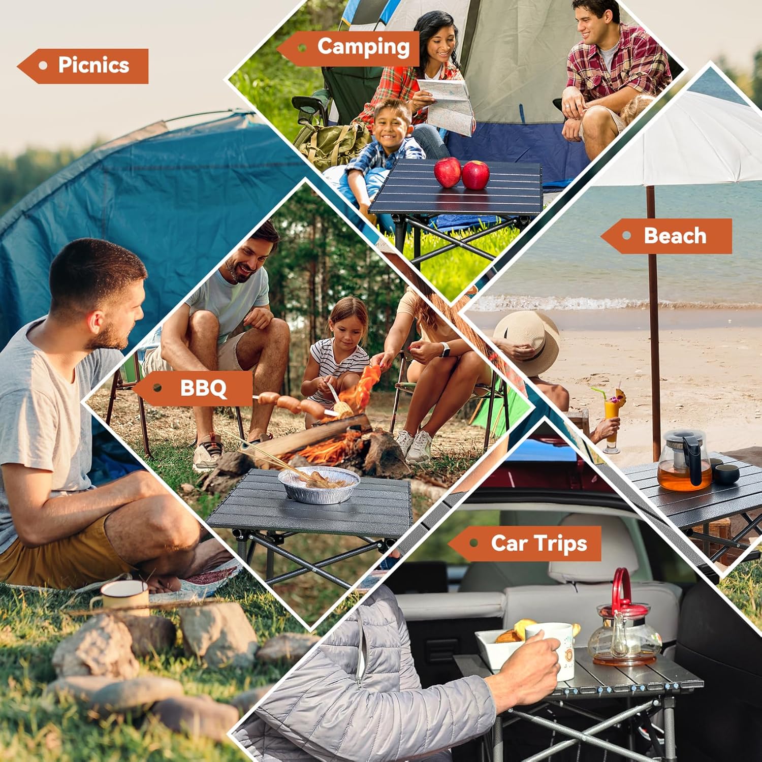 Campingbord, Sammenklappeligt, 3 størrelser, Sort