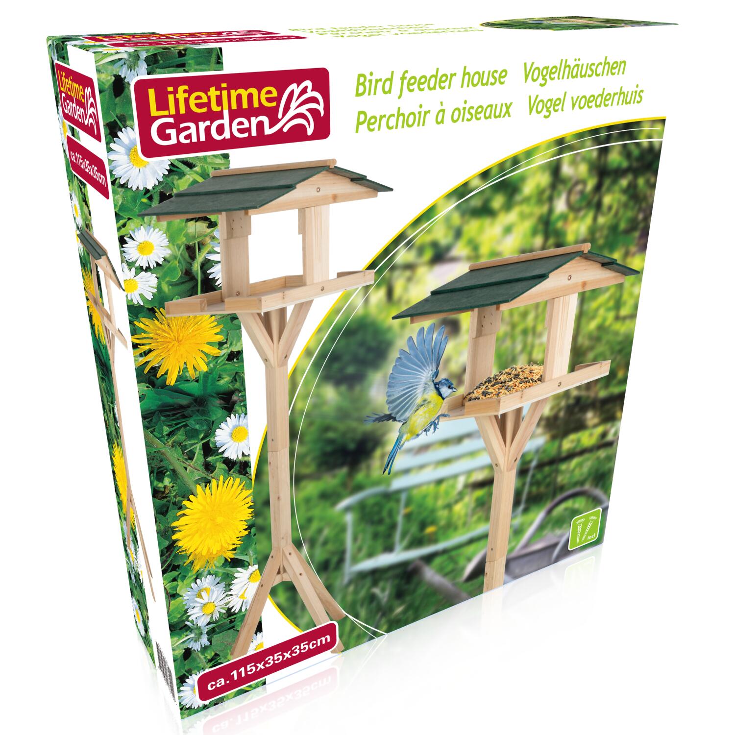 Fuglefoderhus på Pæl - 115 cm - Træ - Beskytter Mod Vind, Sol og Regn