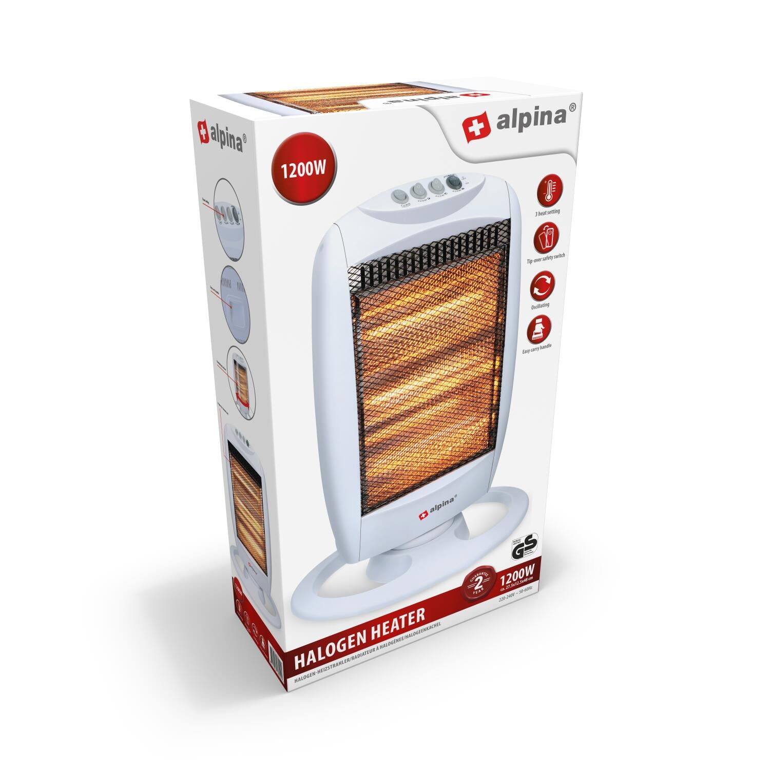 Alpina Elektrisk Halogenvarmer - 3 Varmeindstillinger - 1200W