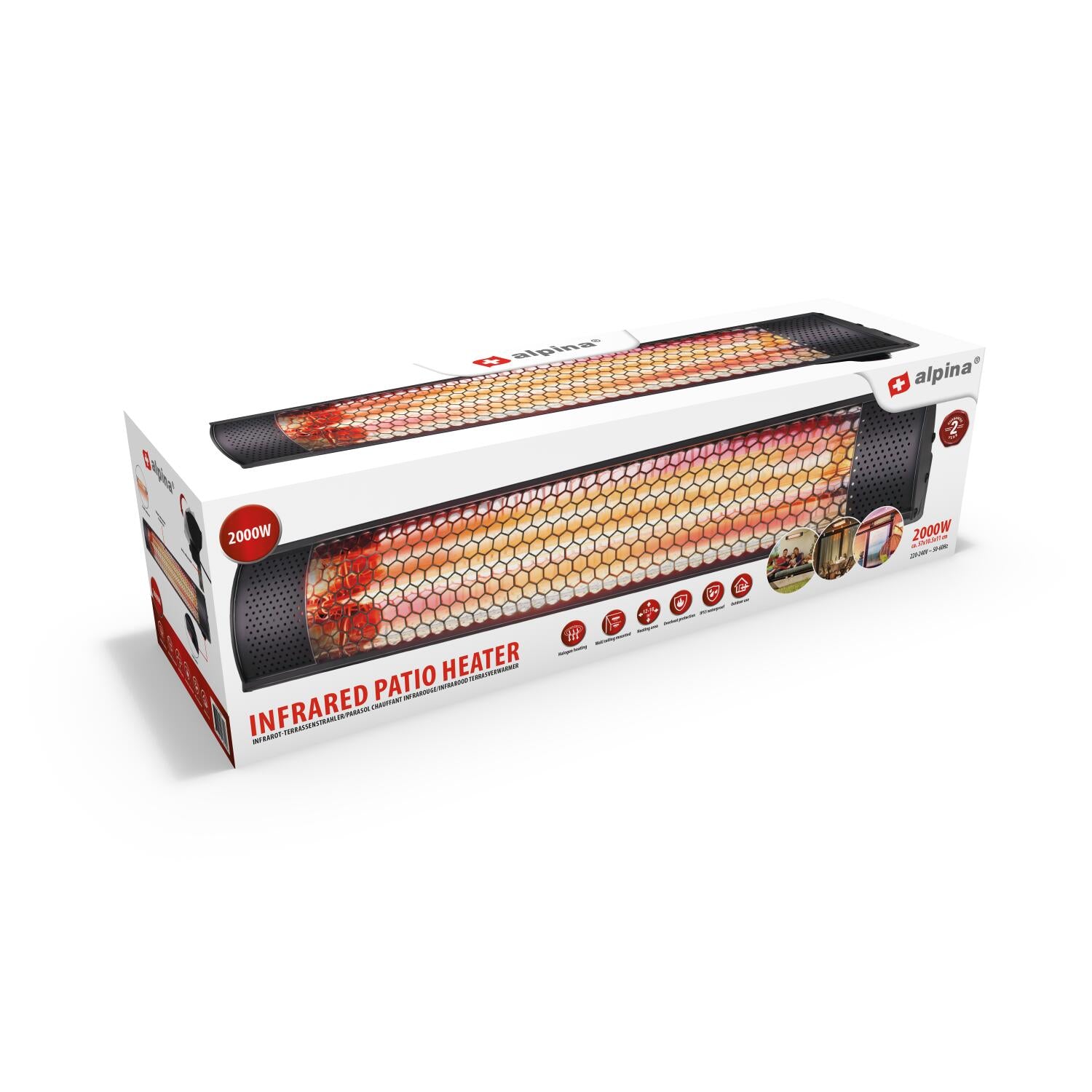 Alpina Terrasevarmer - Infrarød Varme - IP55 Støv- og Vandbeskyttet - 2000W
