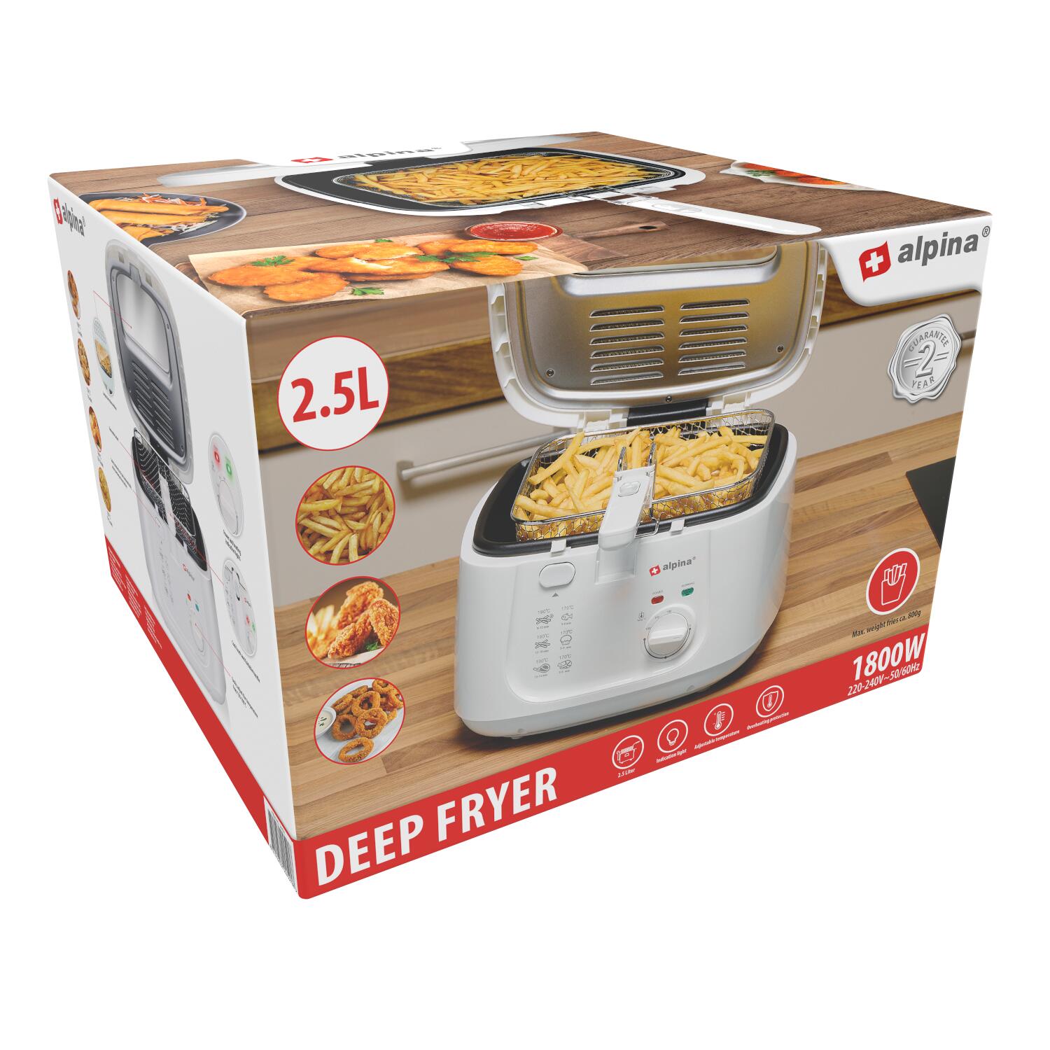 alpina Friteuse - Friteuse - 1800 Watt - 2,5 Litre - Jusqu'à 190ºC - Blanc alpina Friteuse - Friteuse - 1800 Watt - 2,5 Litre - Jusqu'à 190ºC - Blanc