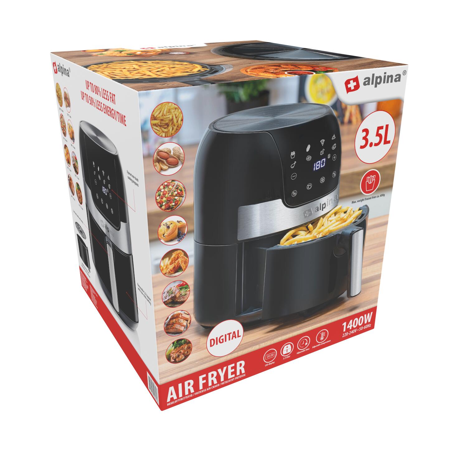 Alpina Airfryer Stor 3,5L - 1400W med Display