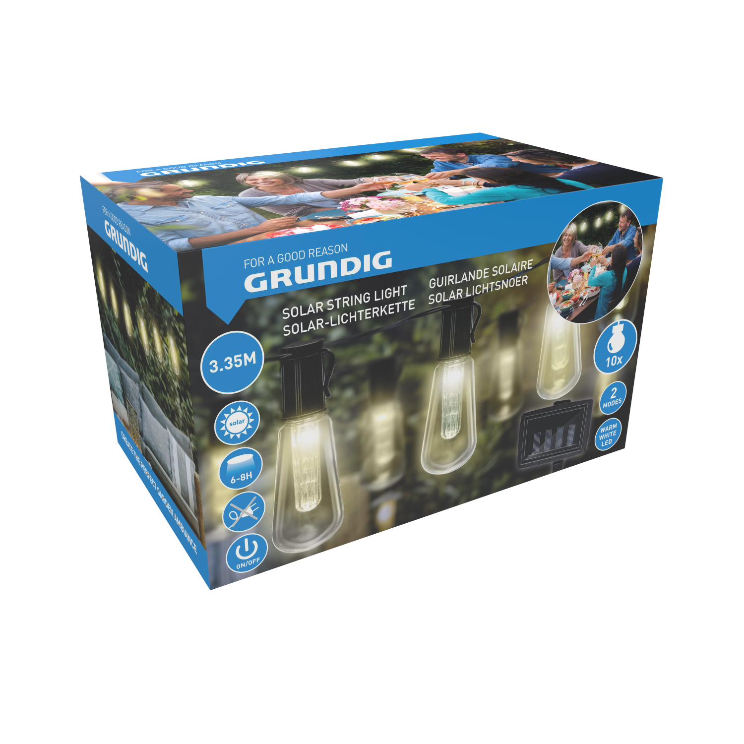 Solcelle Lyskæde med Varmt Hvidt Lys - 3,35 Meter