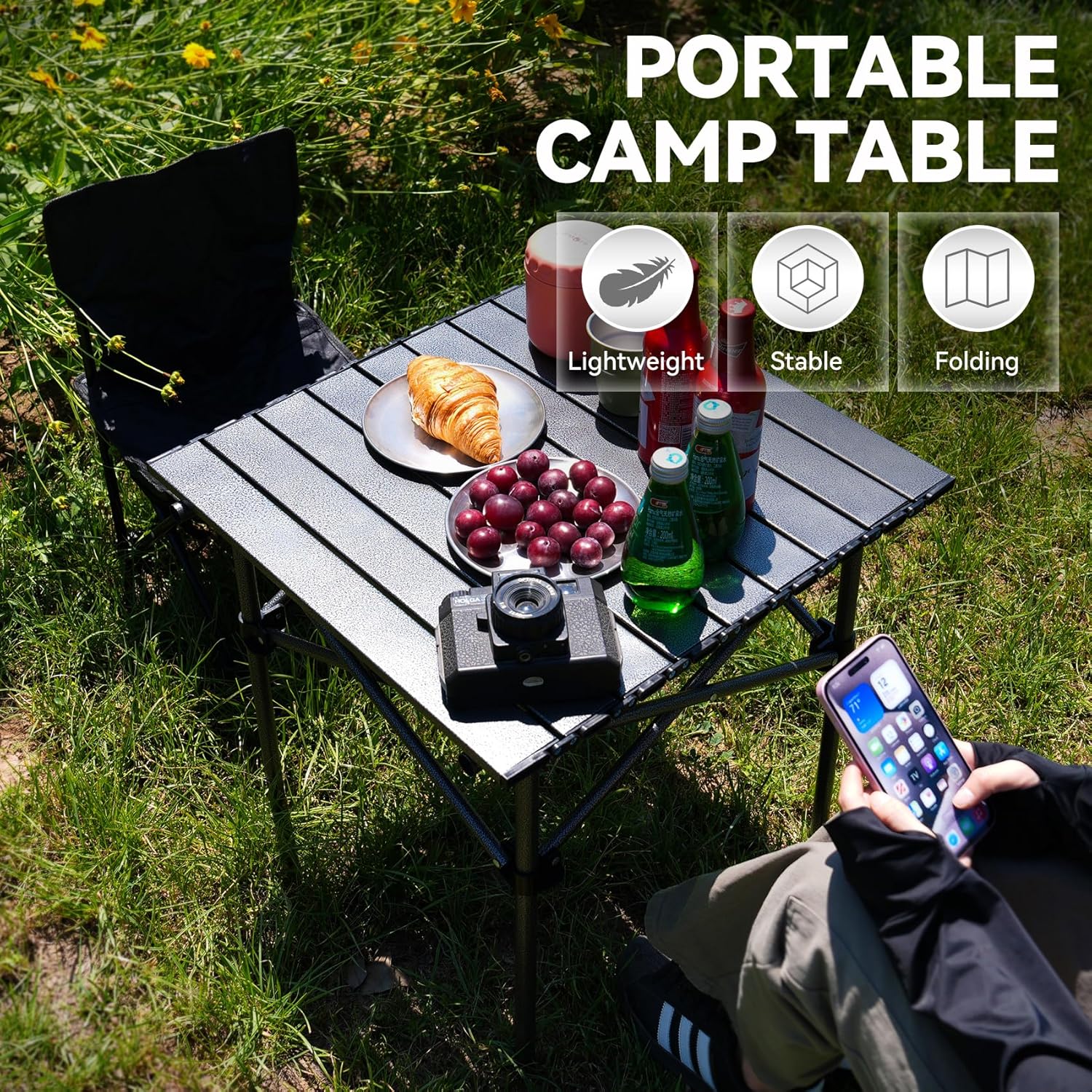 Campingbord, Sammenklappeligt, 3 størrelser, Sort