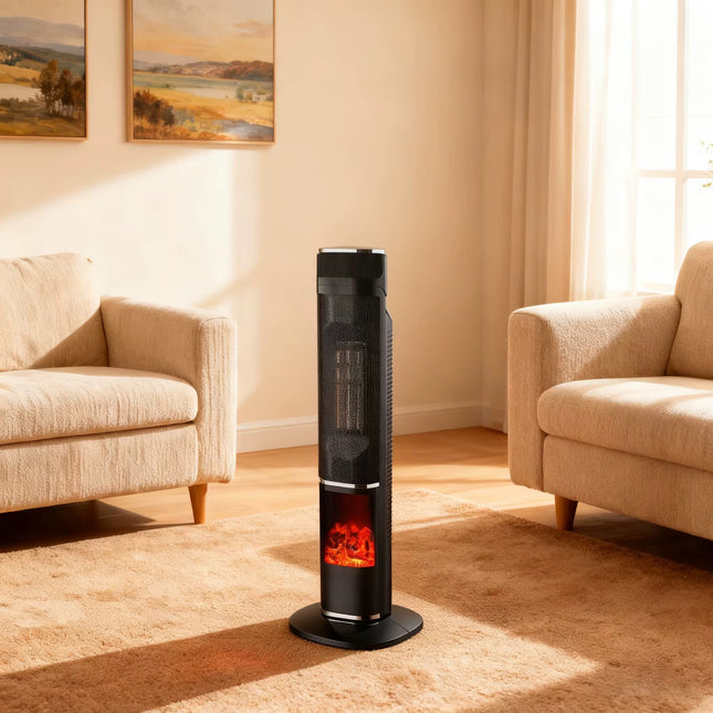Søjlevarmer 2000W med pejseeffekt og fjernbetjening