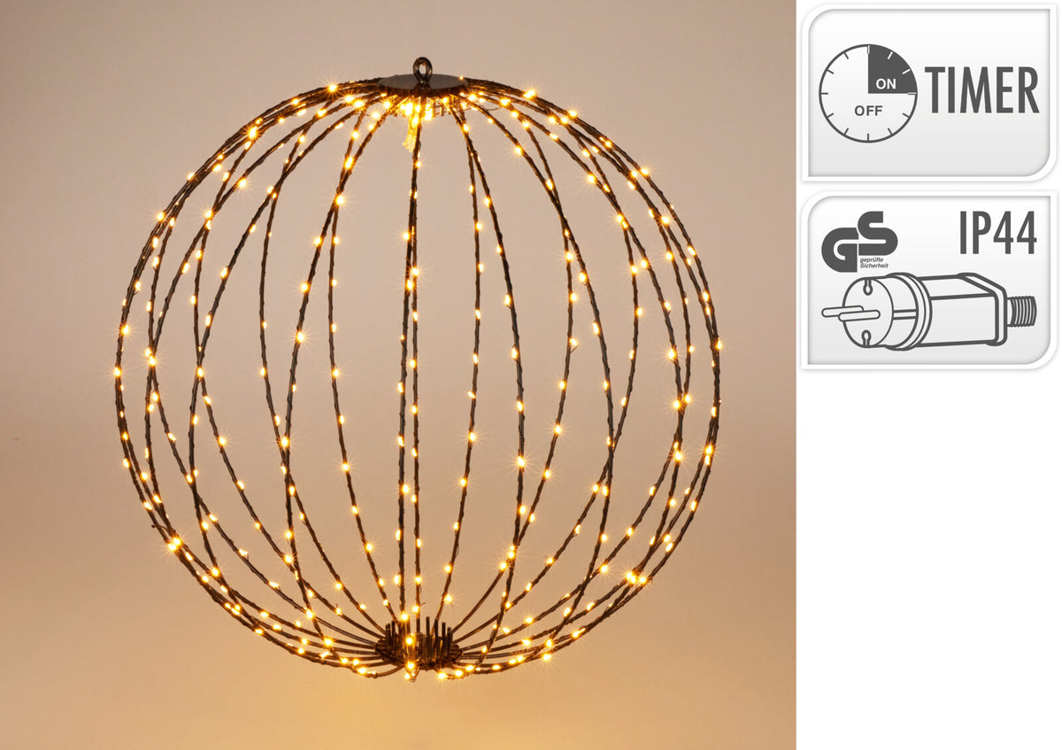 LED Lyskugle med Varmhvide Lys – 40, 50 eller 60 cm med Timer