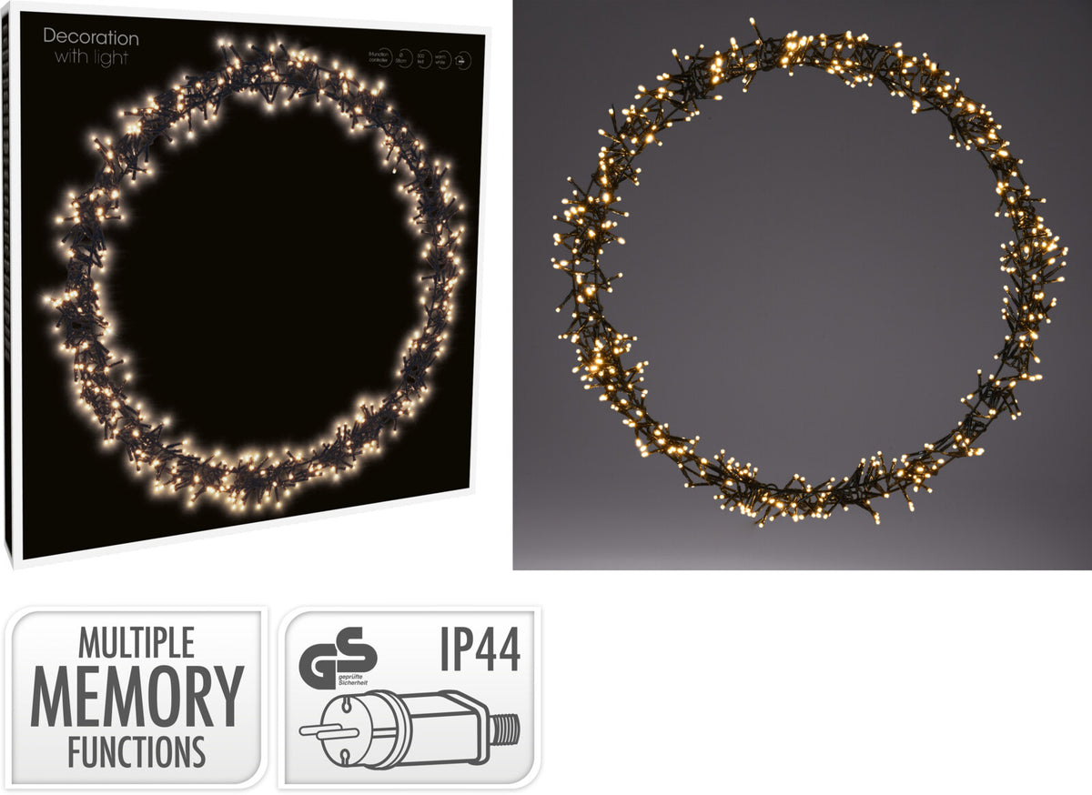 Dekorativ LED Lysring med 400 eller 500 Varmhvide Lys – Timer & 8 Lysfunktioner