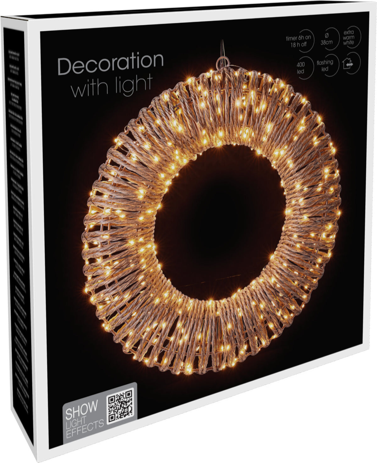 LED Julekrans med 400 Varmhvide Lys – Ø38 cm med Timer til Udendørs Brug