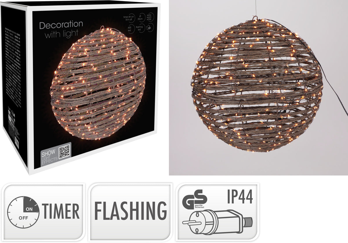 Hængende LED Lyskugle Ø35 cm med 400 Varmhvide Lys