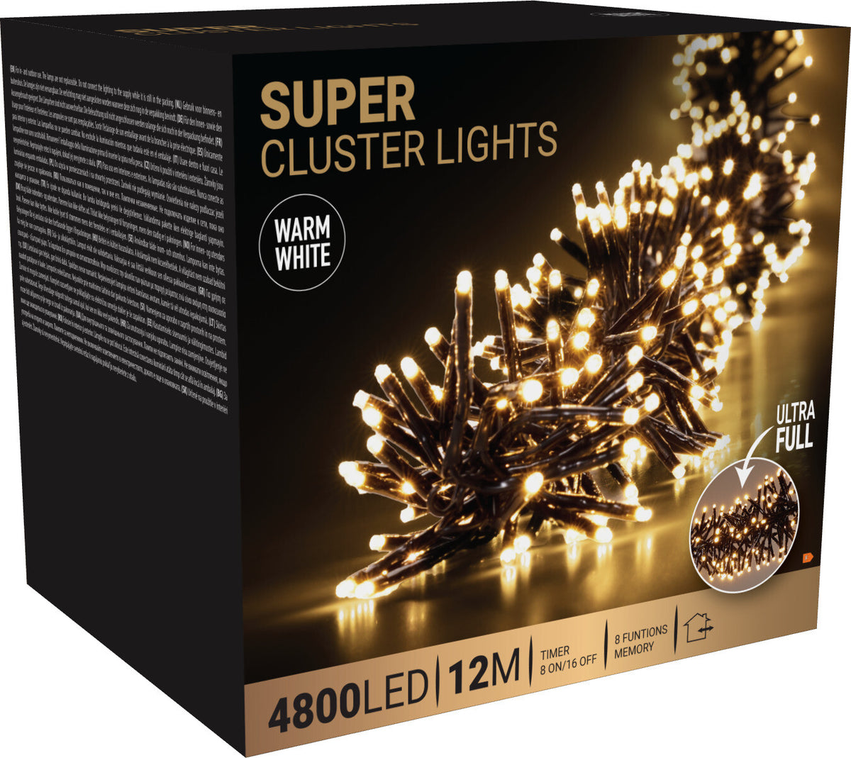 Super Cluster LED Lyskæde med 3216 eller 4800 Varmhvide Lys – 8 eller 12 Meter