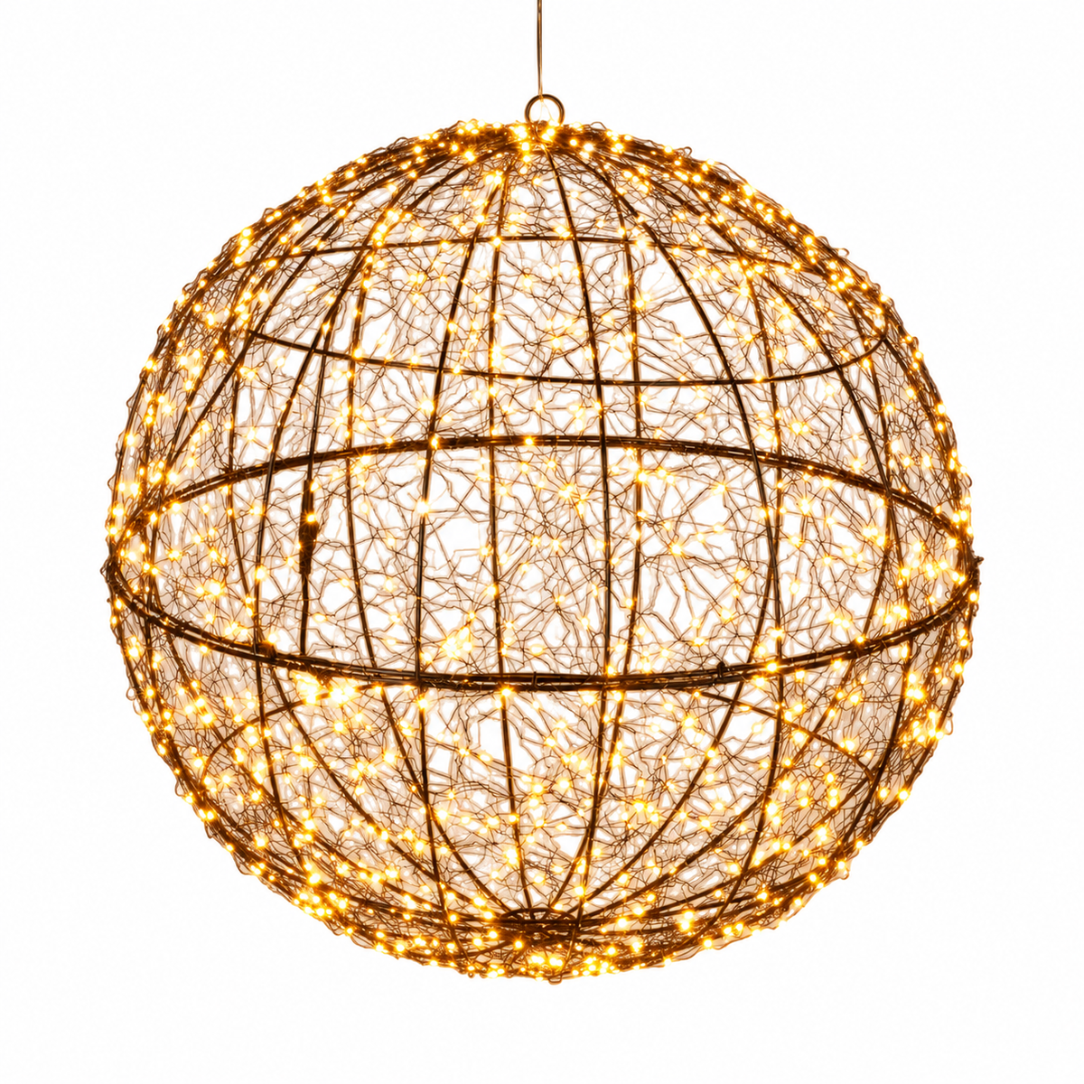 Dekorativ LED lyskugle i sort metal med 500 eller 960 varmhvide lys – 35 eller 58 cm med timer
