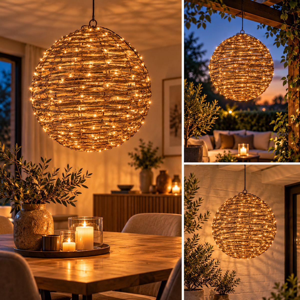 Hængende LED Lyskugle Ø35 cm med 400 Varmhvide Lys