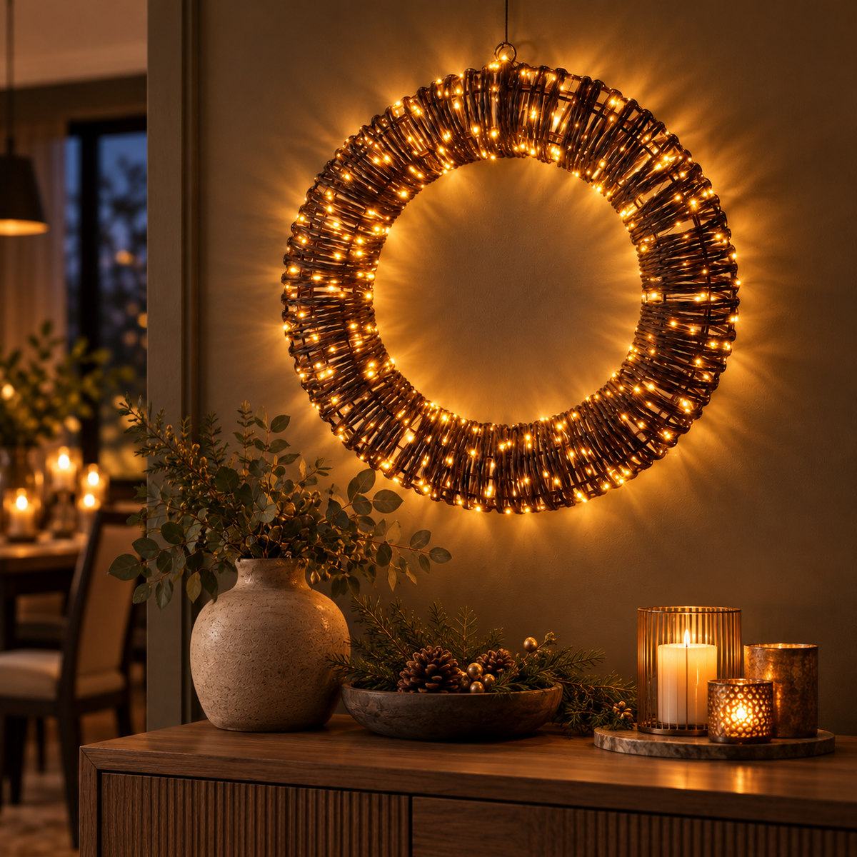 LED krans Ø50 cm med 500 Ekstra Varmhvide Lys & Timer