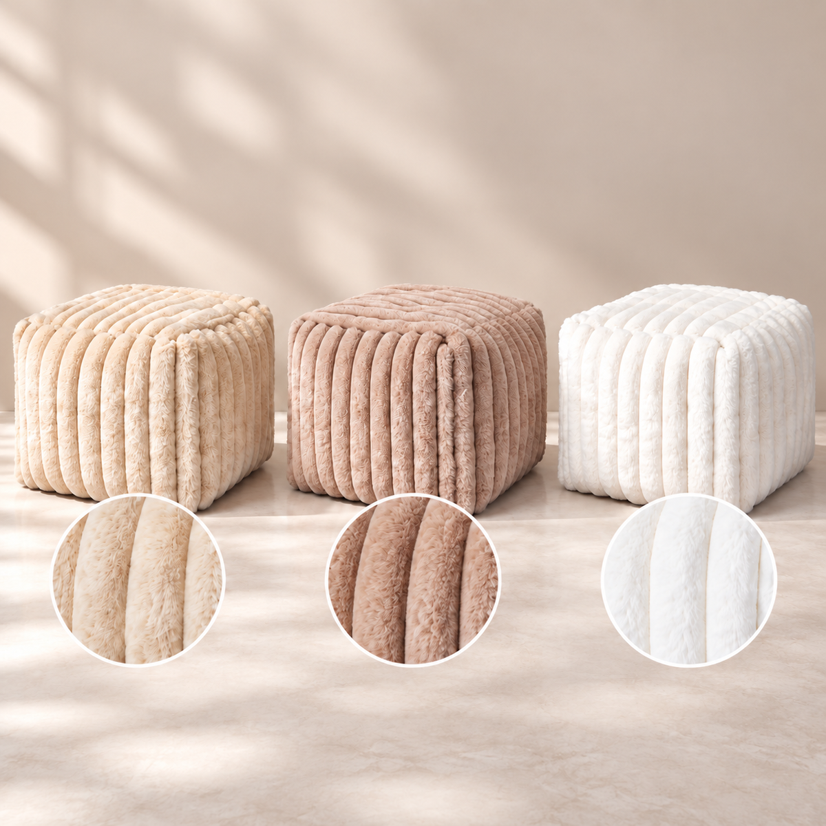 Fodskammel med Blød Kaninpels-Look – Offwhite eller Taupe