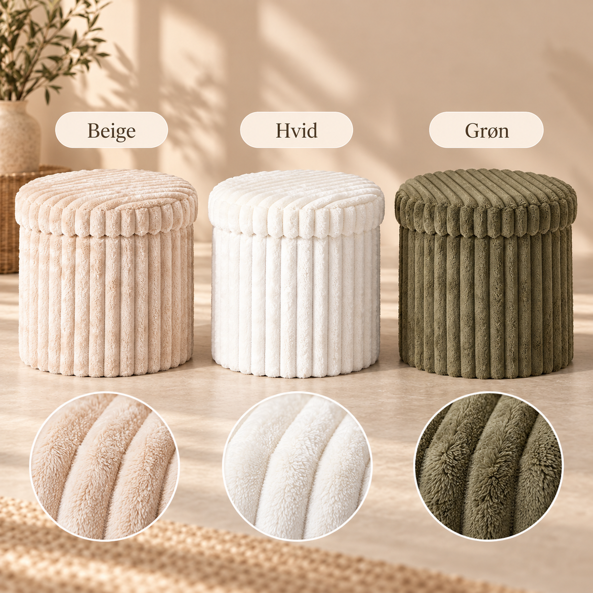 Foldbar Puf med Opbevaring – 3 Farver