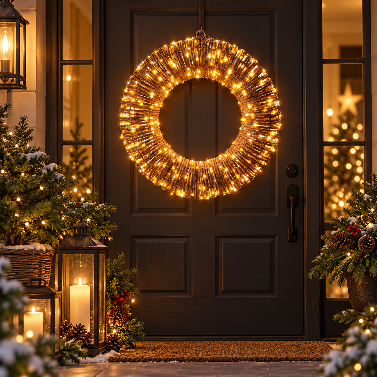 LED Julekrans med 400 Varmhvide Lys – Ø38 cm med Timer til Udendørs Brug
