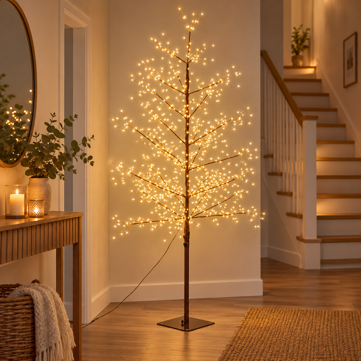 Dekorativt LED Træ 180 cm med 1170 Varmhvide Lys – Timer & Lysdæmper