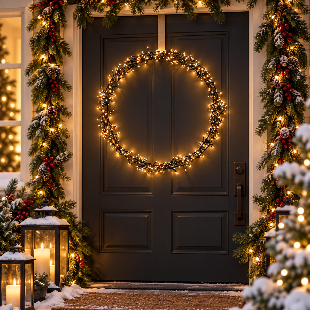 Dekorativ LED Lysring med 400 eller 500 Varmhvide Lys – Timer & 8 Lysfunktioner