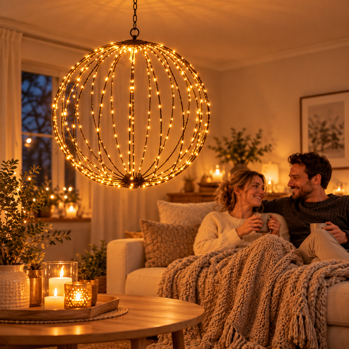 LED Lyskugle med Varmhvide Lys – 40, 50 eller 60 cm med Timer