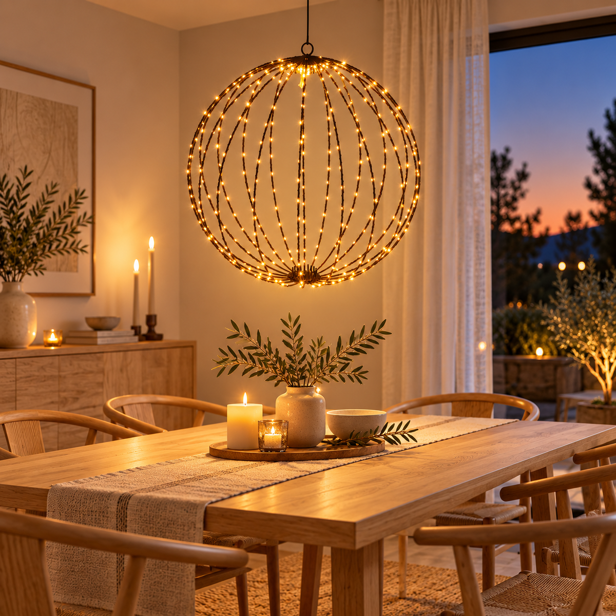 LED Lyskugle med Varmhvide Lys – 40, 50 eller 60 cm med Timer