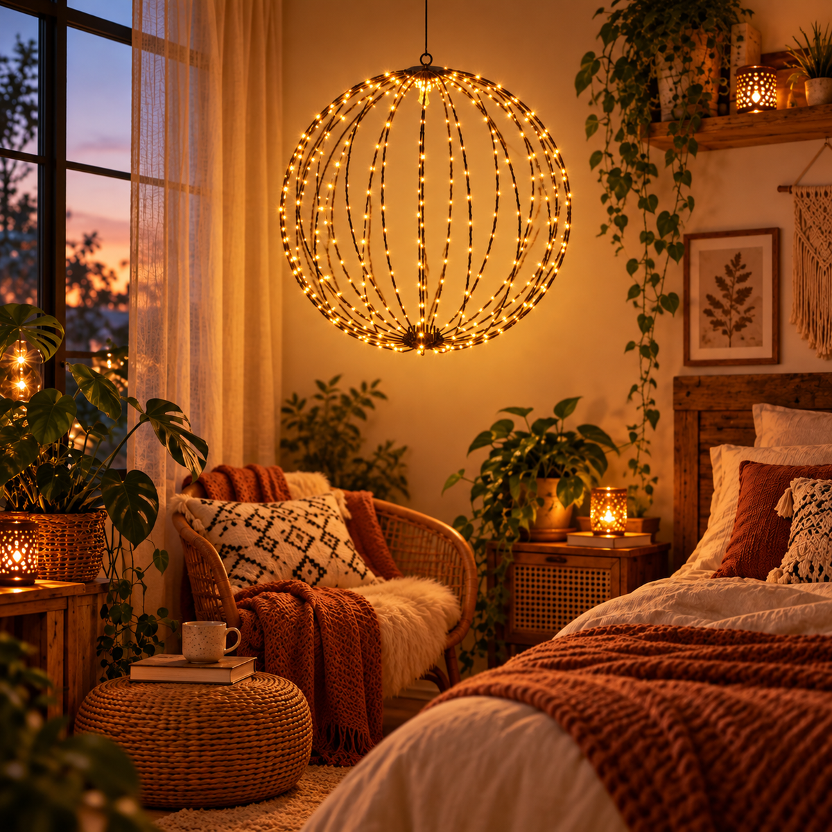 LED Lyskugle med Varmhvide Lys – 40, 50 eller 60 cm med Timer