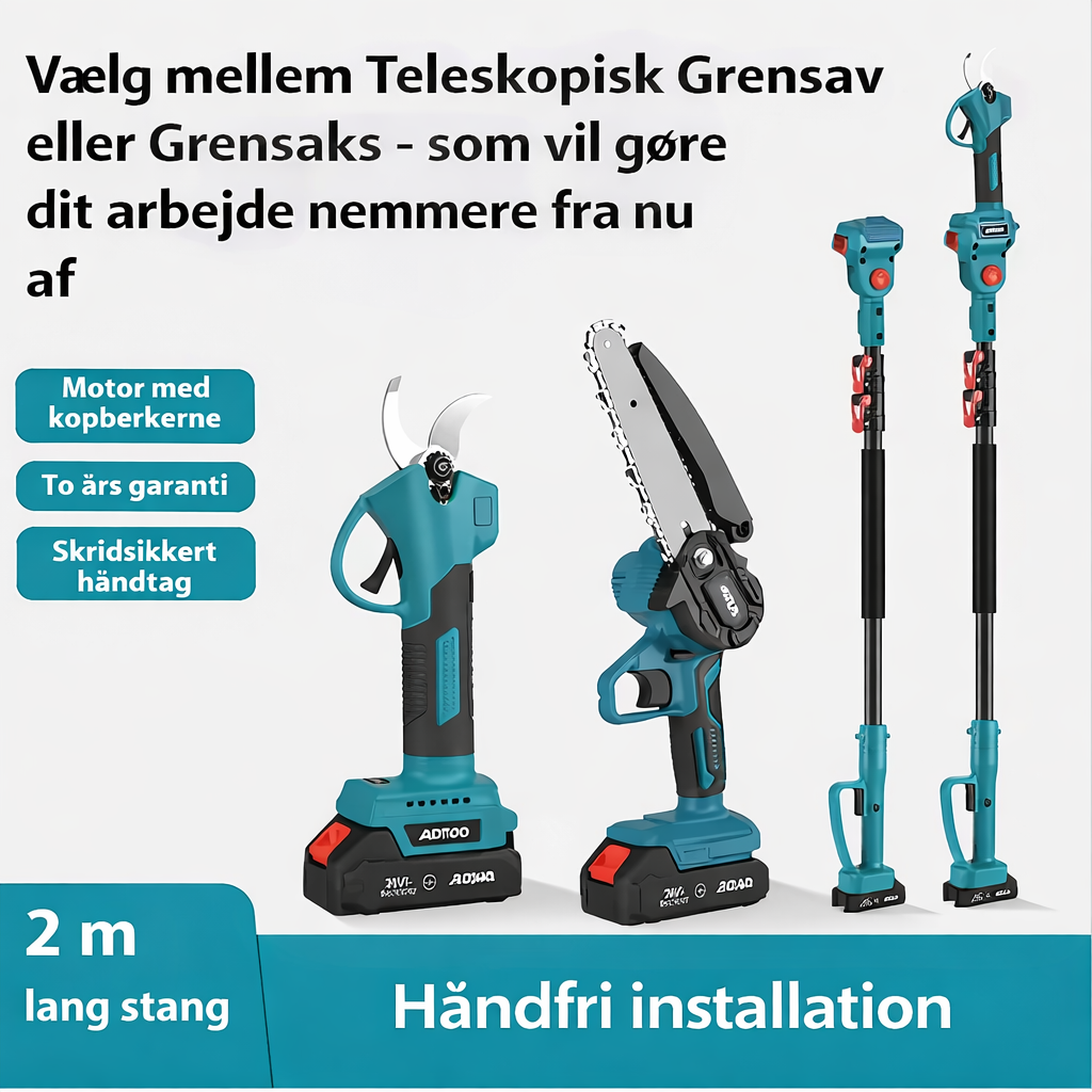 Elektrisk Beskær saks med Teleskophåndtag  – 21V og 500W Effekt