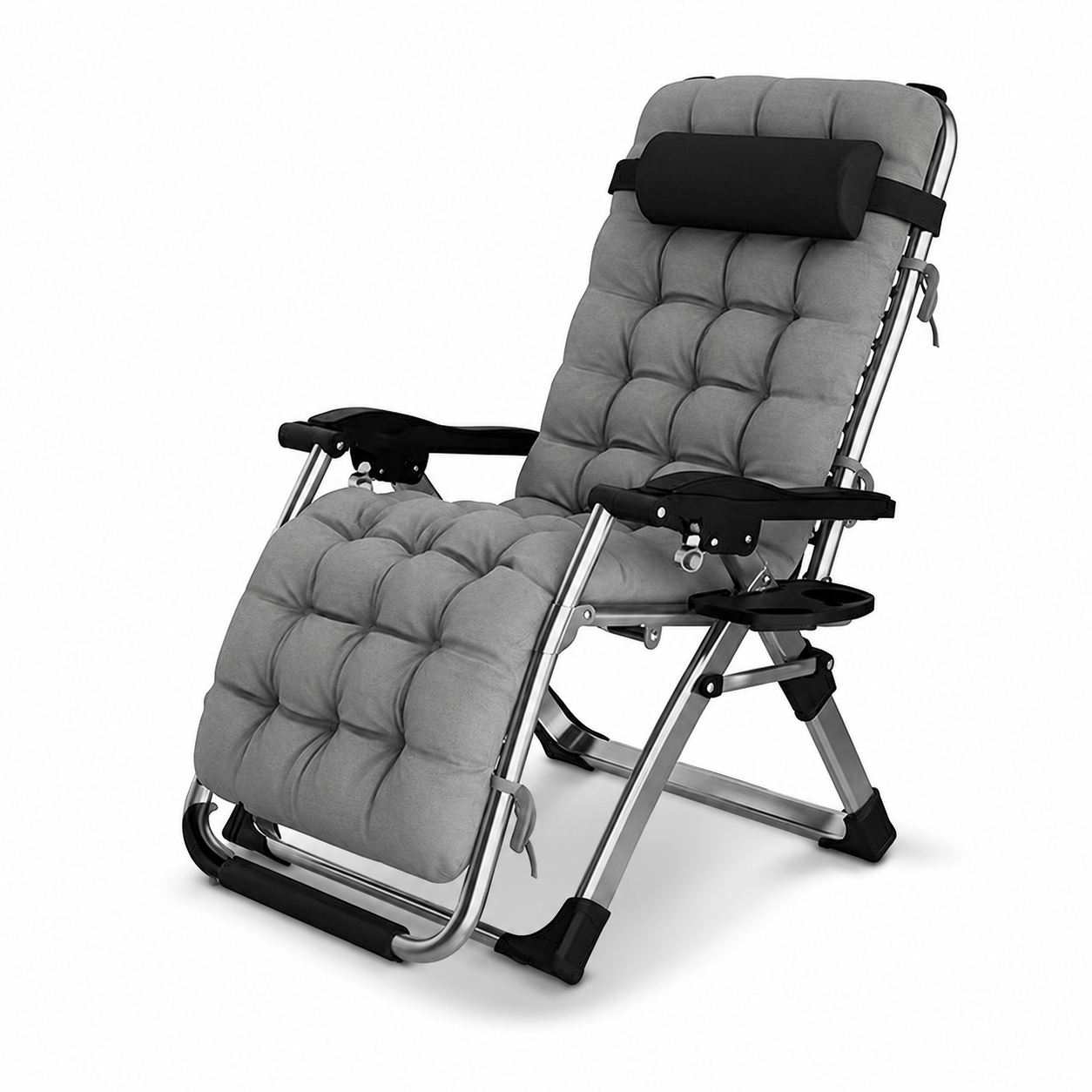 Foldbar Solstol inkl. tyk og komfortabel loungepude/hynde, – Komfortabel Have- og Campingstol med Kopholder (Kopi)