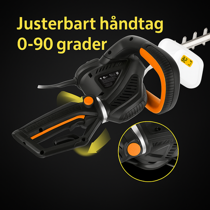 Hækkeklipper 620W, elektrisk med justerbart håndtag og sikkerhedsudstyr