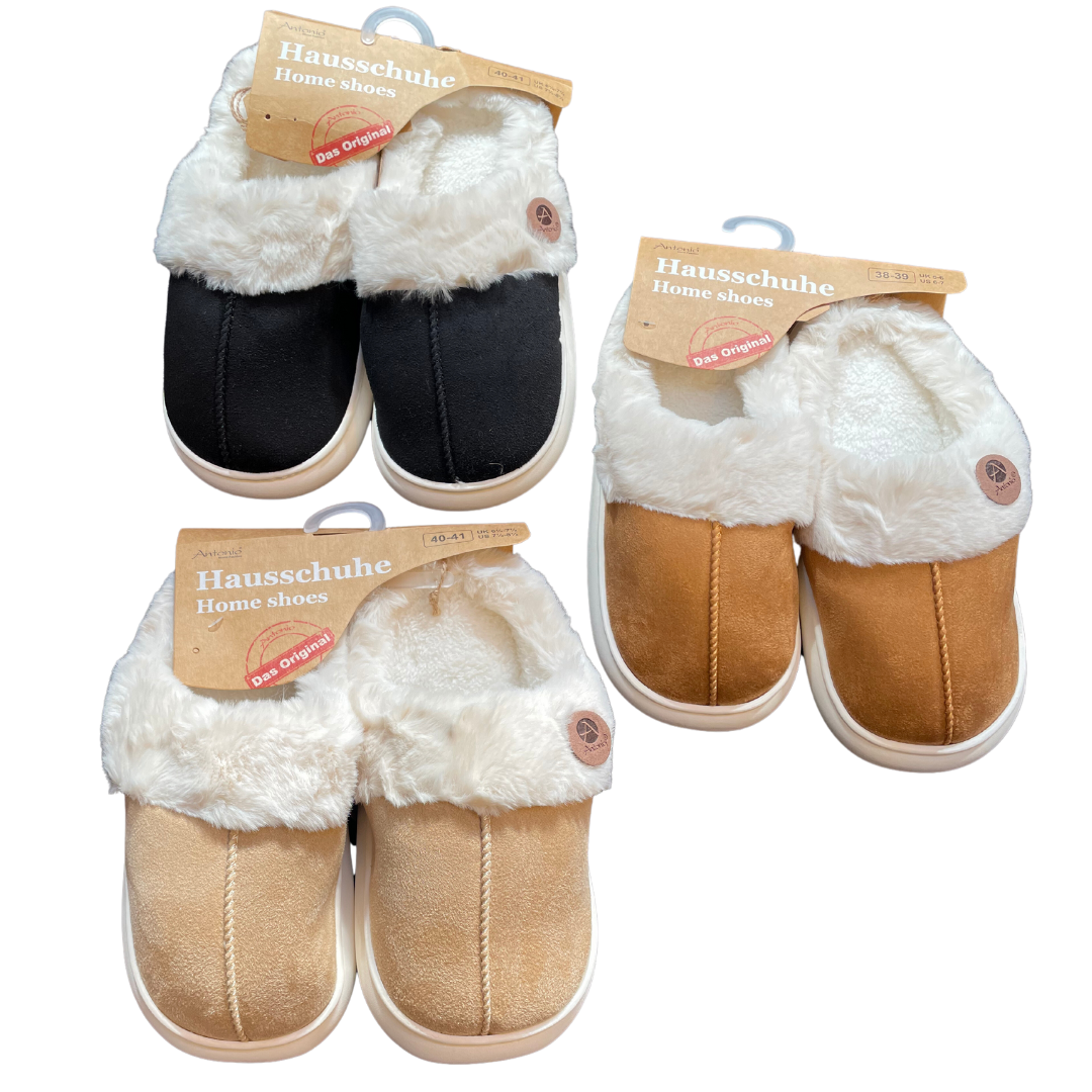 Luksus Dame Hjemmesko i Sort, Brun & Beige