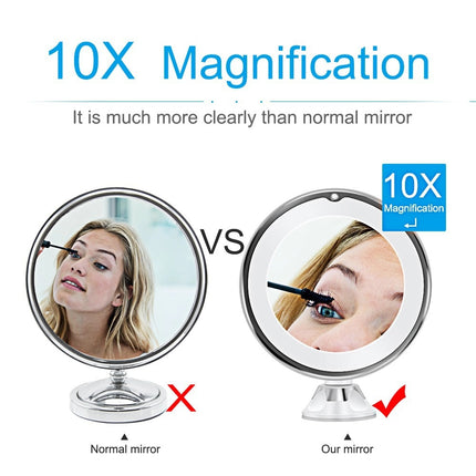 10x Forstørrelsesspejl med LED-lys og Sugekop – Perfekt til Makeup og Rejser