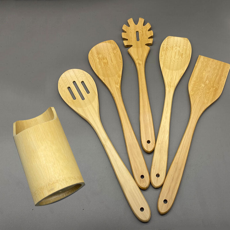 Køkkensæt i Bambus 6 dele plus holder