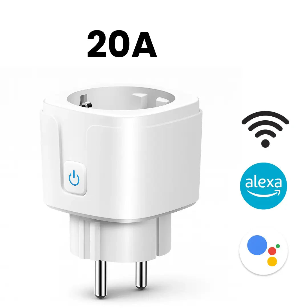 Smart WiFi Stikkontakt 20A med Energimåler – Kompatibel med Alexa & Google Home