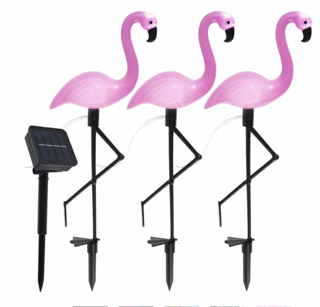3-Styks Flamingo Solcellelamper: Vandtætte LED Havepynt til Stemningsfuld Udebelysning