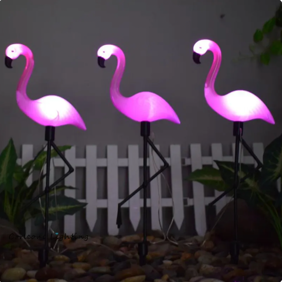 3-Styks Flamingo Solcellelamper: Vandtætte LED Havepynt til Stemningsfuld Udebelysning