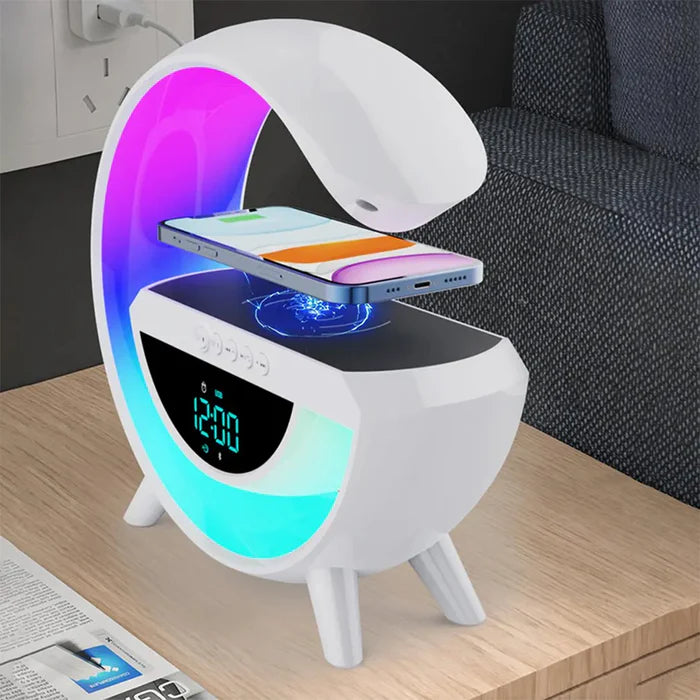 Lampe oval med ur og Trådløs Opladning, Bluetooth Højttaler