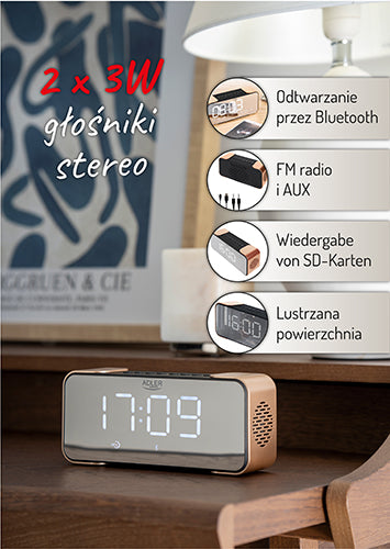 Radio i kobber farve med Vækkeur med Bluetooth og FM Radio
