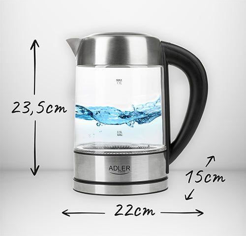 Elkedel 1,7 L i glas, temperaturstyret, med LCD og LED-lys