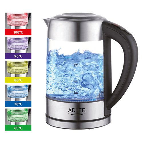Elkedel 1,7 L i glas, temperaturstyret, med LCD og LED-lys