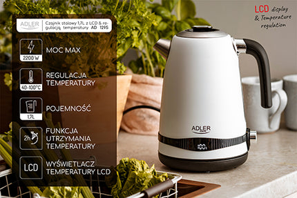 Stilfuld Elkedel i Rustfrit Stål med LCD-display og Temperaturstyring – 1,7 L