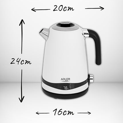 Stilfuld Elkedel i Rustfrit Stål med LCD-display og Temperaturstyring – 1,7 L