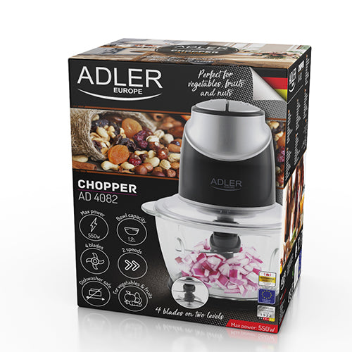 Køkkenhakker med Glasbeholder & 4 Rustfri Stålblade – 1,2L