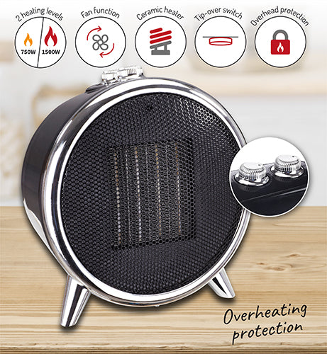 Keramisk Varmeblæser 1500W – 2 Varmetrin, Termostat & Væltesikring