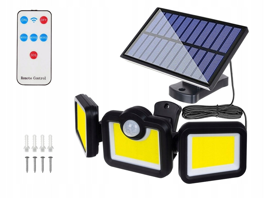 Solcellelampe med bevægelsessensor – 171 LED & fjernbetjening – 3-i-1 funktion