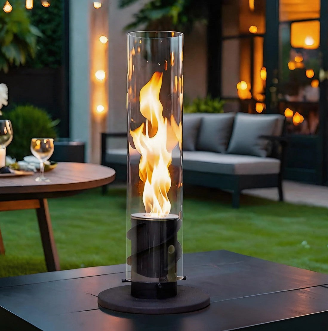 Roterende Bioethanol Bordpejs – Moderne Rund Pejs med Flammeeffekt