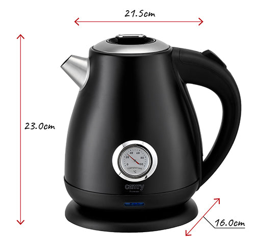Elkedel 1,7L med termometer i rustfrit stål