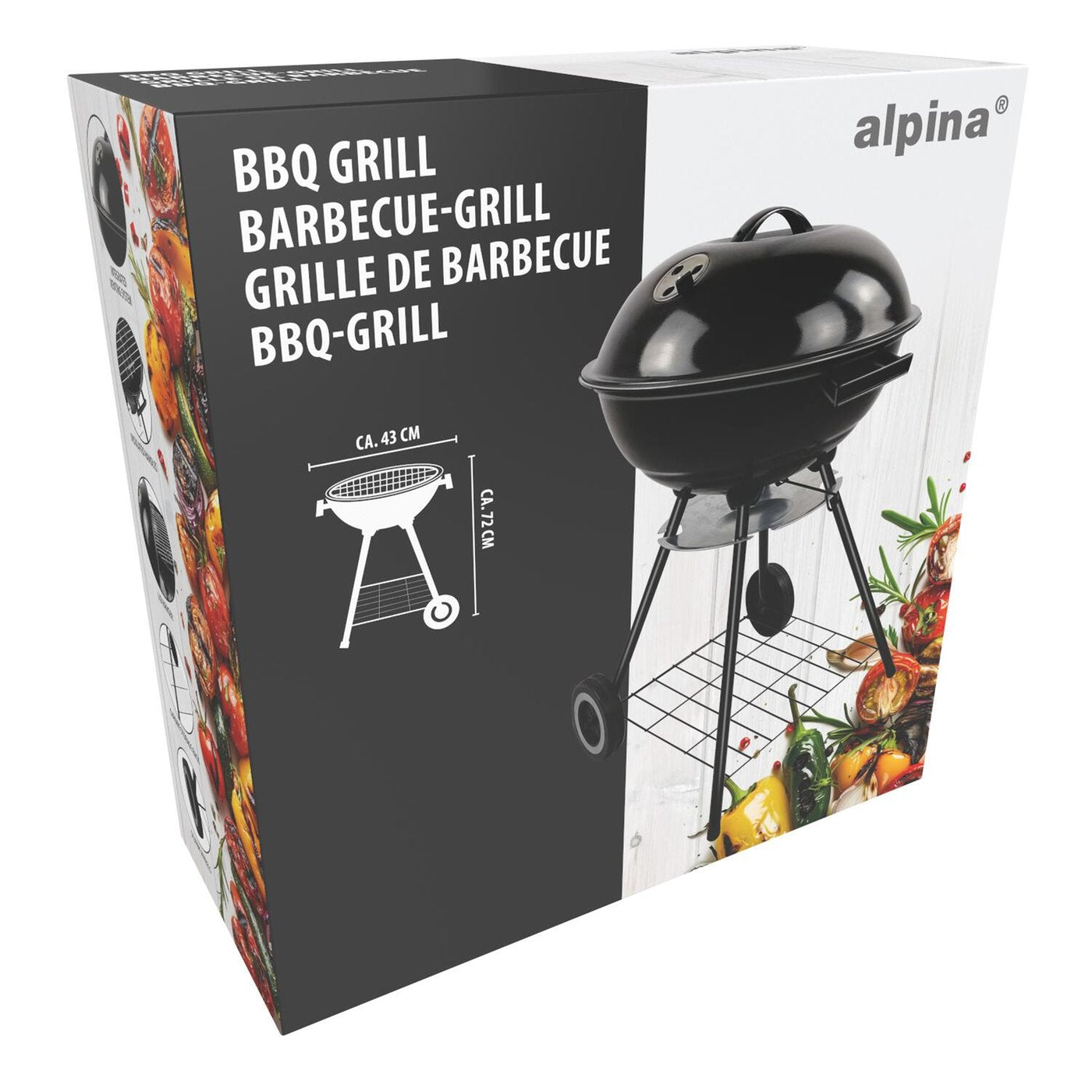 ALPINA Kuglegrill 44 cm med Låg – Klassisk Kulgrill til Terrasse og Have