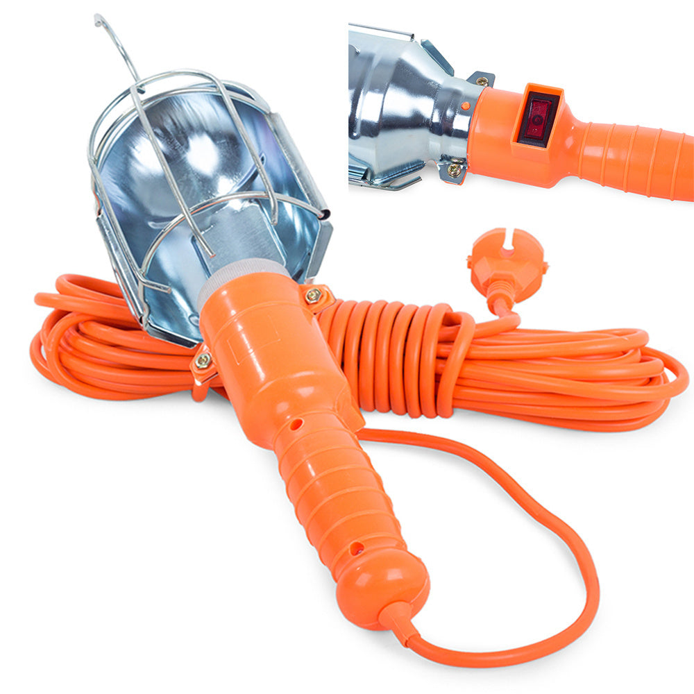 Arbejdslampe 230V, 10m Kabel med Krog og Tænd/Sluk