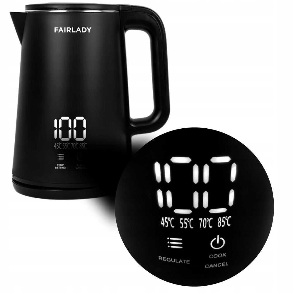 Elkedel 1,9 Liter med Temperaturstyring og LED Display – 1500W Sort Elektrisk Kedel